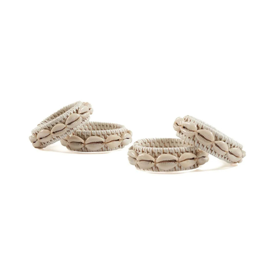 The Rattan Shell Napkin Ring - White - Set of 4