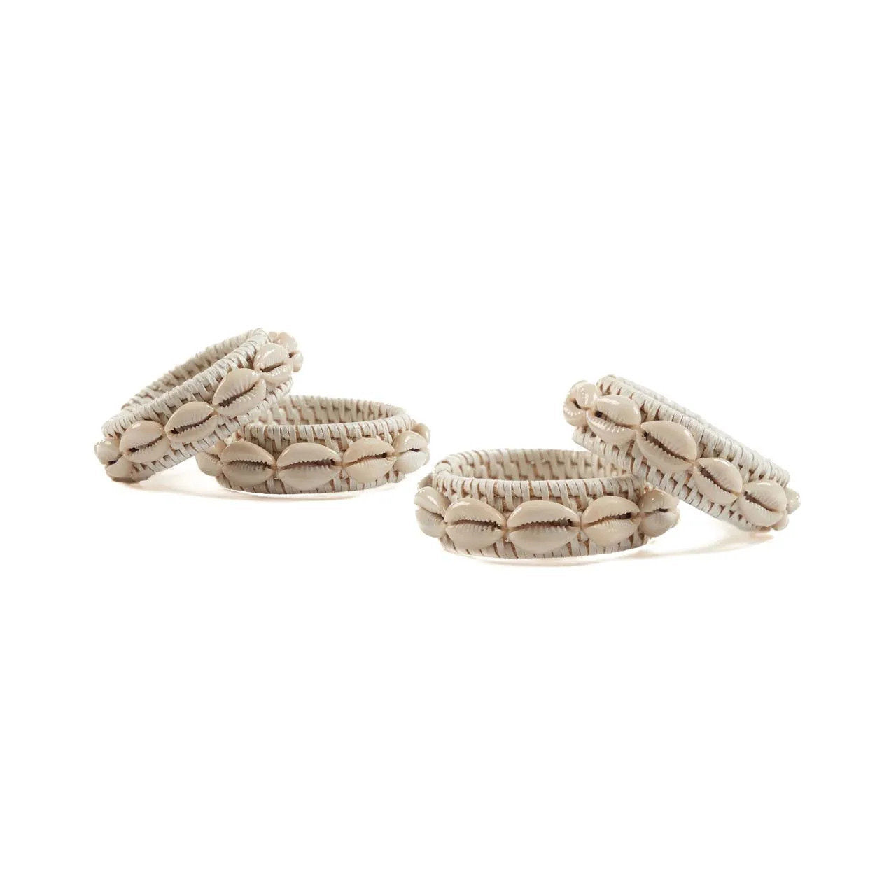 The Rattan Shell Napkin Ring - White - Set of 4