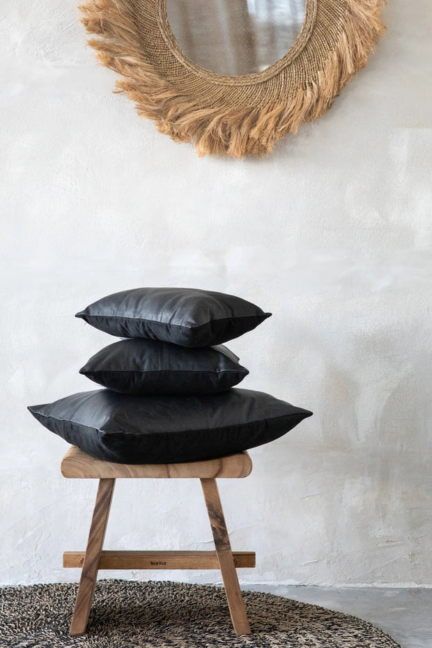 The Four Panel Leather Cushion Cover - Black - 60x60