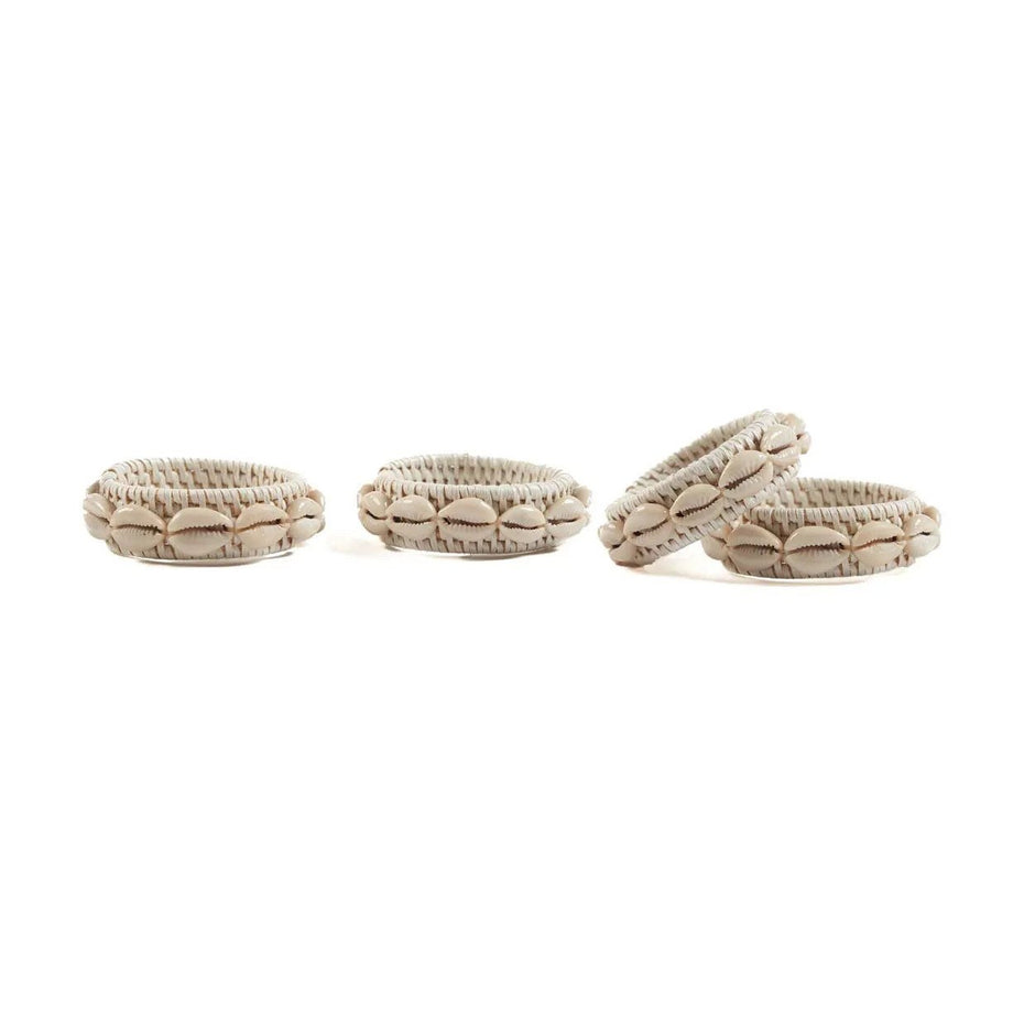 The Rattan Shell Napkin Ring - White - Set of 4