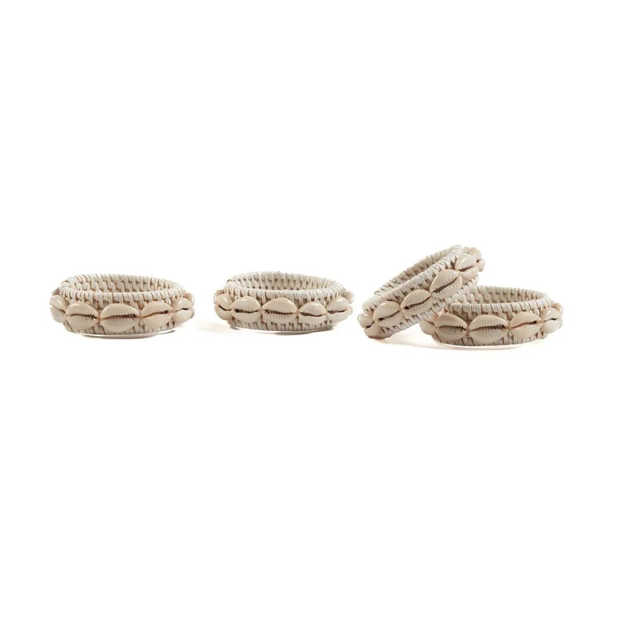 The Rattan Shell Napkin Ring - White - Set of 4