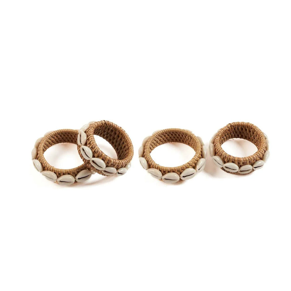 The Rattan Shell Napkin Ring - Natural White - Set of 4