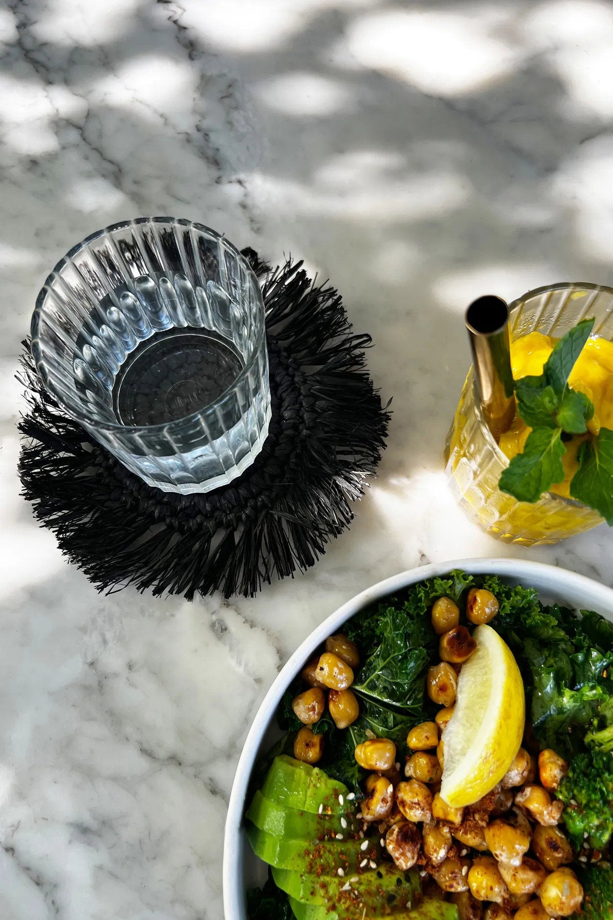 The Fringe Raffia Coaster - Black